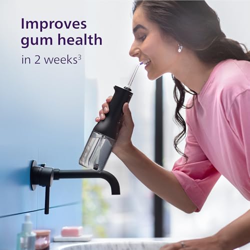 philips sonicare cordless power flosser 3000 - water flosser with innovative quad stream technology oral irrigator with 2 flossing modes and 3 pressure levels ipx7 waterproof black hx382623
