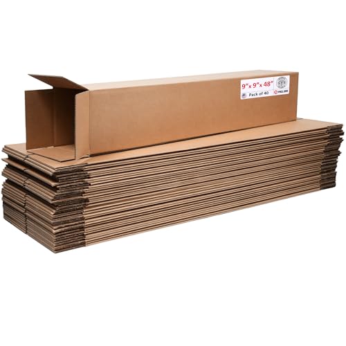 Image of Tall Cardboard Boxes 9 inchL x 9 inchW x 48 inchH (Pack of 40) - USA-Made Packing Boxes for Moving, Shipping, or Storage - USPS, UPS, FedEx Approved - Professional Packing Supplies for Moving