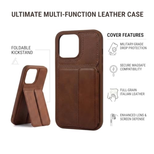 Image of amazon basics Luxury Vegan Leather Back Cover for iPhone 12 Pro Max | Built-in Card Holder Slot | Integrated Mobile Stand | Slim Shockproof Protective Case with Stitched Finish - Brown