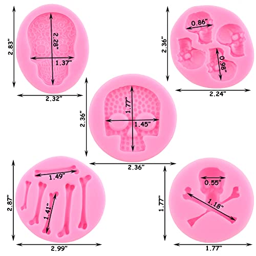 Zixiang Halloween Skull Silicone Molds Skeleton Head Fondant Mold For Halloween Cake Decorating Cupcake Topper Chocolate Candy Gum Paste Polymer Clay Set Of 5 #TOP2
