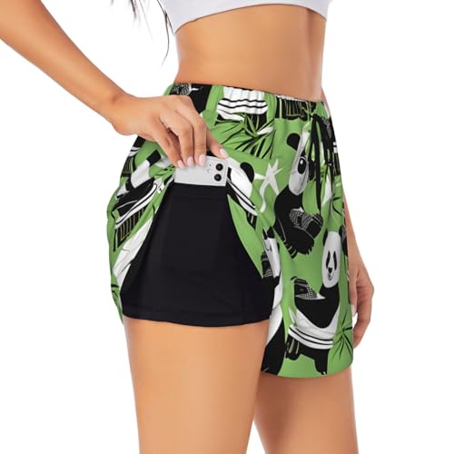Short de yoga femme noir double couche vêtement fitness imprimé bambou M