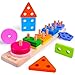 Rolimate Steckplatte Holz Holzpuzzles Sortierspiel Holzsteckspiel für Kinder 2 3 4 Jahre 16-teilig Farben-und Formenwürfel, Sortier Stapel Steckspielzeug Montessori Sensorisches Spielzeug (38.5*7.5cm)