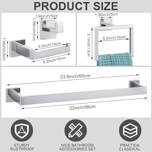 Gisafai MUL-GISAFAI-128 Bathroom Hardware Accessories Set, 23.6 Inch Bath Towel Bar Kit, Stainless Steel Bathroom Hardware Set, Towel Racks For Bathroom Wall Mounted thumb #1