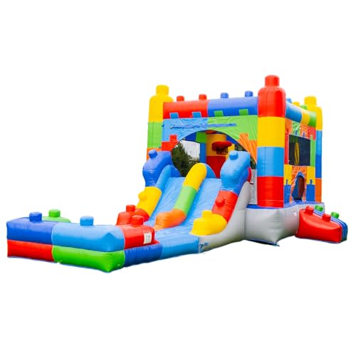 HeroKiddo 14’x26’x12' Block Party Bounce House with Dual Lane Slide; 100% Commercial Grade PVC Vinyl, with Basketball Hoop and Blower, Wet/Dry Fun for All Ages, Large Mesh Window for Easy Supervision by HeroKiddo - Used condition - US$1189.93