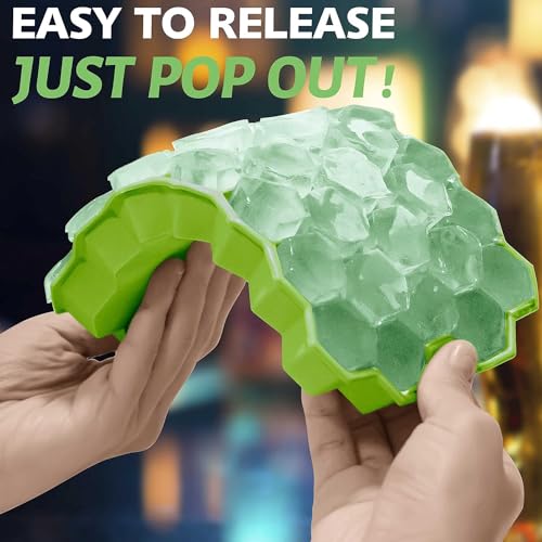 Image of Ice Cube Trays with Lids for Freezer, 33 Sphere Ice Cube Tray with Easy Release for Iced Coffee or Ice Drinks, Ice Tray (Green, 8 Inch + 1 Pack)