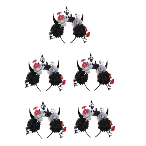 Serre-tête Halloween avec cornes de démon et fleurs Healeved pour déguisement femme lot de 5