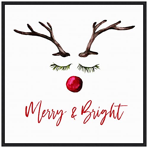 Amanti Art Framed Canvas Wall Art Print Reindeer Merry and Bright by Amanti Art Portfolio (22.0 in. W x 22.0 in. H), Sylvie Black Framed Canvas Wall Decor - Medium