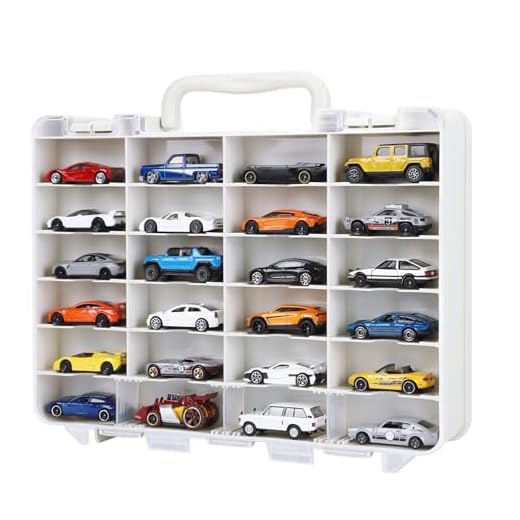 Saichotoy Storage Case for Hot Wheels - Carrying Display Case for 1/64 Scale Toy Cars, 48-Slot Double-Sided Transparent Organizer with Built-in Steps Prevent Sliding & Adjustable Dividers