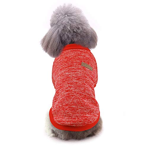 Idepet Pet Dog Classic Knitwear Sweater Soft Fleece Coat Thickening Warm Dogs Shirt Winter Pet Dog Cat Clothes Puppy Customes Clothing For Small Dogs(M,Orange Red) #TOP5