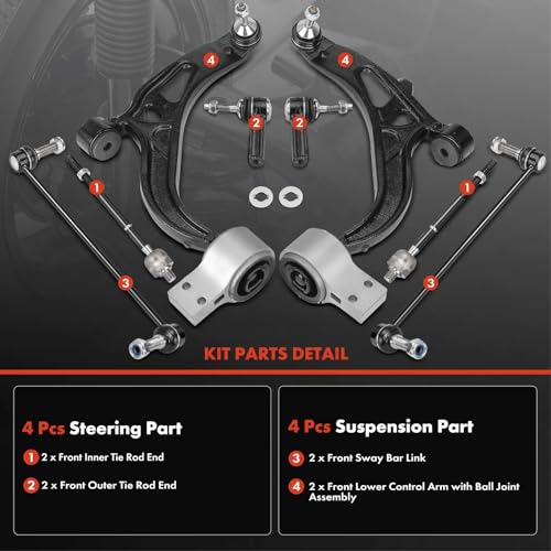 A-Premium 8Pcs Front End Suepnsion Kit, Front Lower Control Arm, Sway Bar Link, Inner Outer Tie Rod End, Compatible with Ford Explorer 2011-2017, Police Interceptor Utility 2013-2016 - Image 4