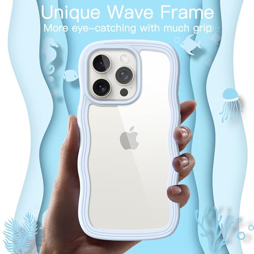 JETech Cute Case for iPhone 15 Pro 6.1-Inch, Wave Frame Curly Shape Shockproof Phone Cover for Women and Girls, Clear Hard PC Back (Blue) by JETech - Image 3