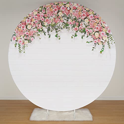Wenmer Floral Round Backdrop Cover, 6.5X6.5Ft Wedding Round Backdrop Cover, Rose Flower Round Backdrop, Polyester Round Background For Valentine's Day Mother’s Day Baby Shower Bridal Birthday #TOP20