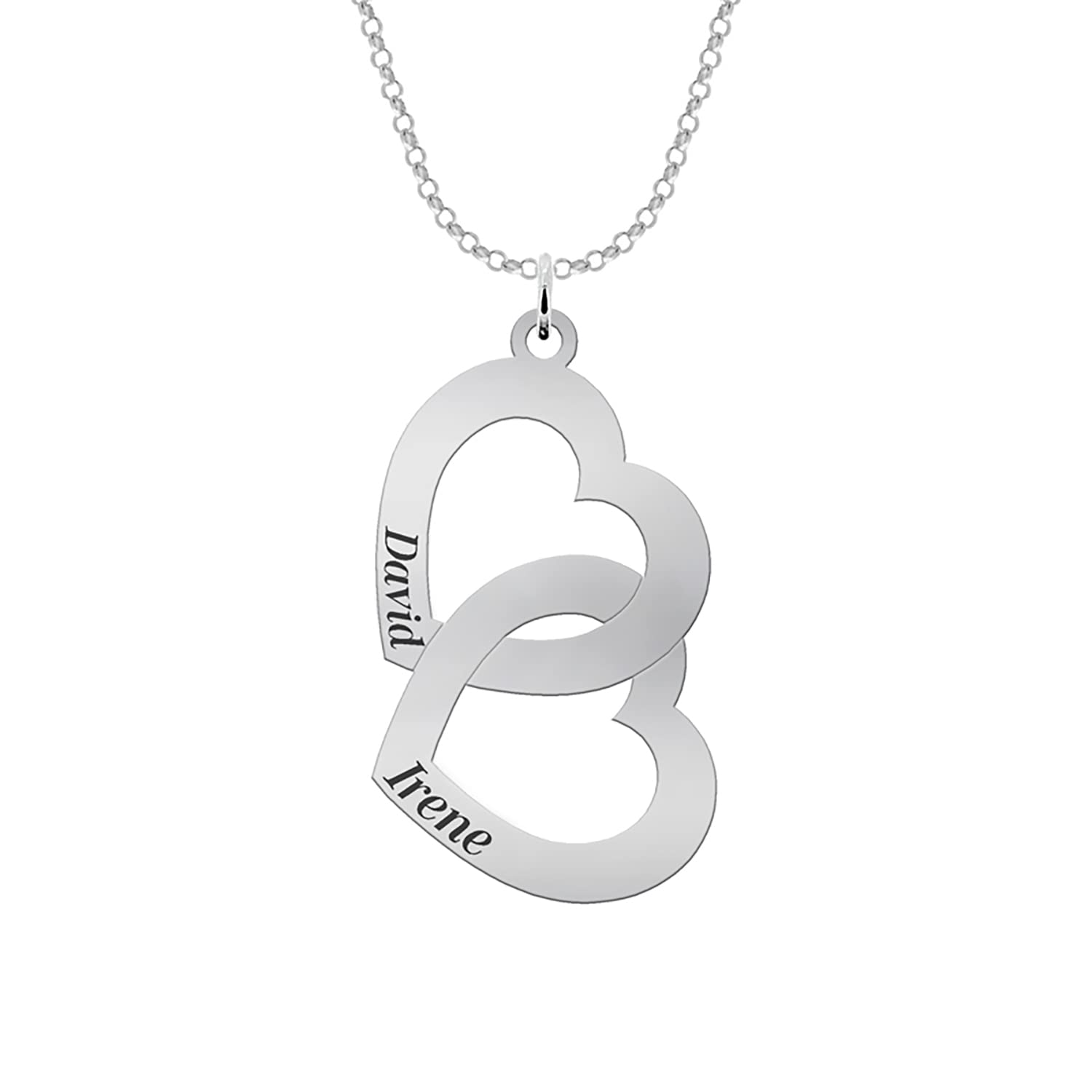Collar Doble Corazón PLATA DE LEY personalizado con 2 nombres