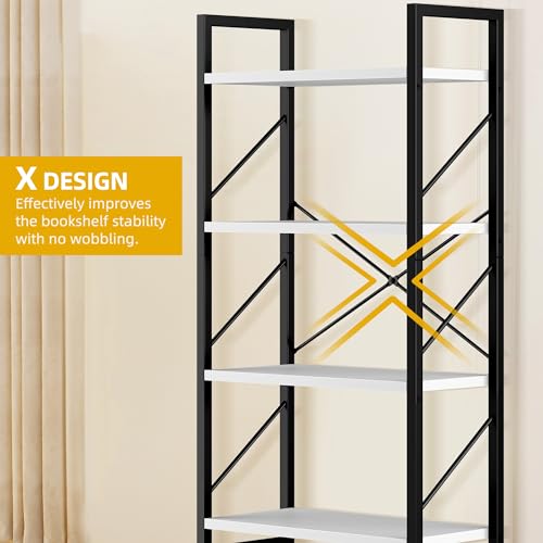 DWVO 4 Tier Modern Bookcase, Narrow Book Shelf Organizer for CD/Movie, Bedroom Office Living Room, White & Black