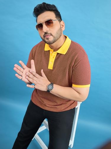 Polo marron imprimé grande taille pour hommes à manches courtes