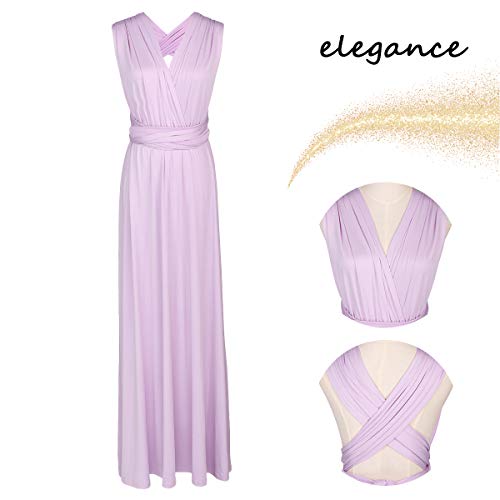 Abendkleid Lang Damen Elegant Rückenfreies Multiway Bandage Wickelkleid Festlich Hochzeitskleid Brautkleid Brautjungfernkleider Cocktailkleid Weihnachten Silvester Partykleid Ballkleid Hellviolett XL 4