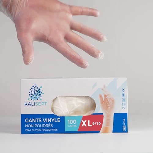 KALISEPT INTCO - boite de 100 - Gants Vinyle médical et de l’industrie de haute qualité, normes en vigueurs. (non poudrés)