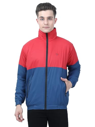 Image of VROJASS Men VROJASS Jackets for Men Stylish Puffer Winter Jacket For Men Standard Length Jacket Man Full Sleeves Bomber Jackets for Man Red With Black Jacket