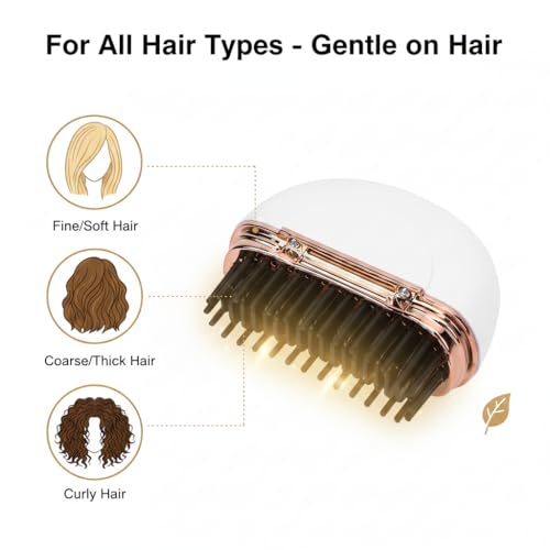 Image of Brrnoo Mini Cordless Hair Straightener Brush, Rechargeable Hot Brush Curling & Straightening for All Hair Types with Fast Heating 3 Temperature Settings 1500mAh Battery (White)