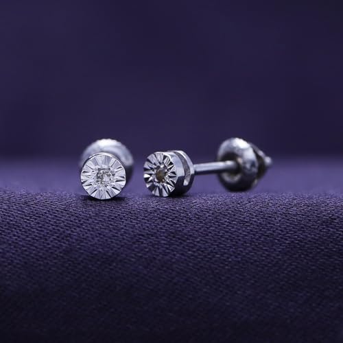 Round Cut White Natural Diamond Stud Earrings In 14K Gold Over Sterling Silver (0.02 Ct)3