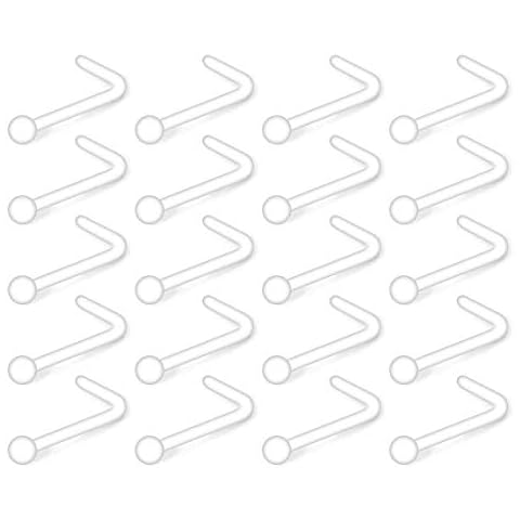 FECTAS 15-20pcs Clear Nose Screw Stud L Shap Nose Bone Retainer Bioflex Plastic 20 Gauge Piercing Cover