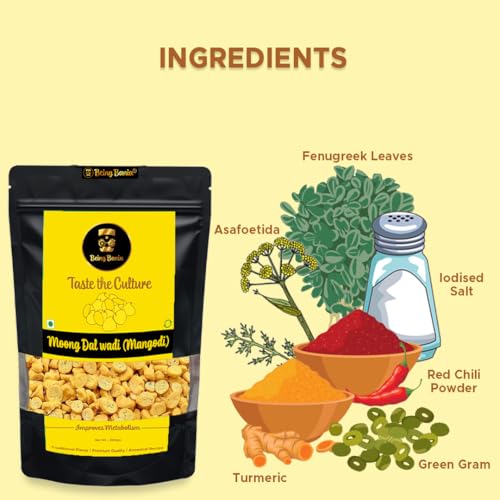 Image of Being Bania Homemade Rajasthani Mangodi / Mungori Wadi / Badi, 500 Gms | Hand made | Made with Moong Daal | Rich in Protein | Premium Ingredients | No Added Preservatives | Ready to Cook |