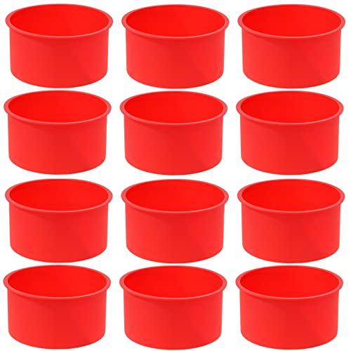 mifengda 12pcs Silicone Cake Mold Baking Round Cake Molds 4 Inch Non-Stick Baking Pan Kitchen Silicone Cake Molds for Baking(Red 4inch)
