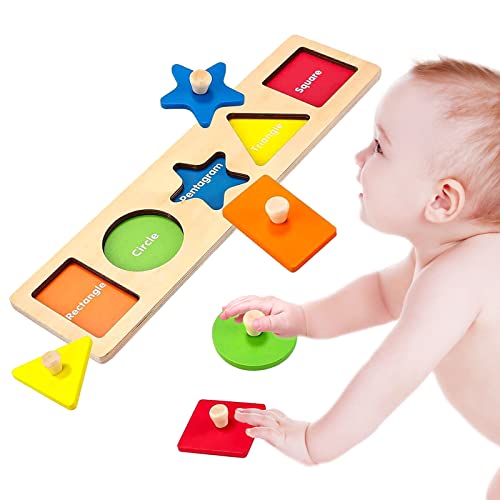 Wooden Shape Peg Puzzles for Toddlers 1-3 Year Old Preschool Montessori Toys for Babies 6-12 Months Wooden Puzzles Puzzles for Toddlers Baby Puzzle Geometric Shape Puzzle with Knobs for Toddlers