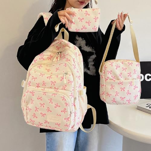 Coquette Bow Backpack, Cute Kawaii Backpack 3Pcs Set (Red)2