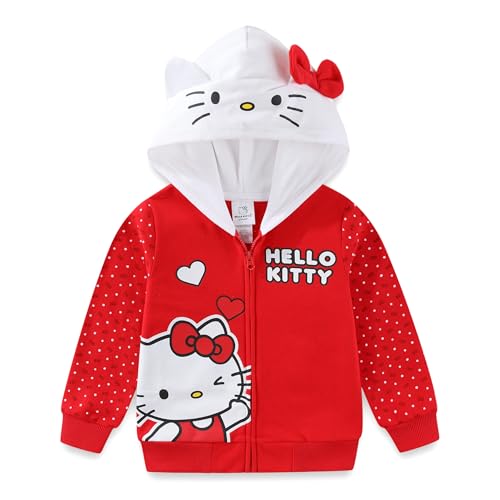 Hello Kitty Sanrio Girls Fleece Zip Up Hoodie with Ears for Big Kids Red
