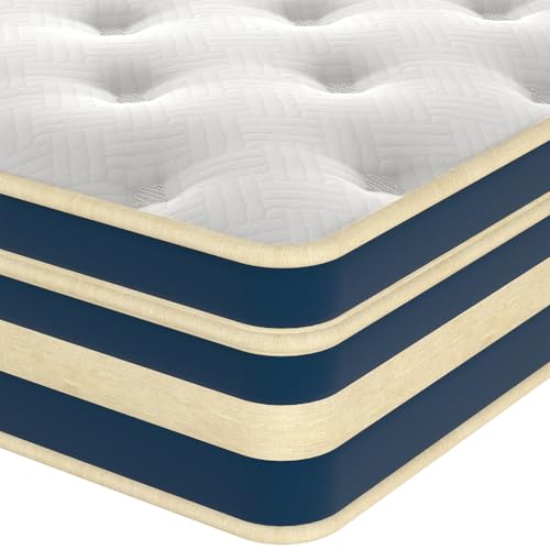wowttrelax 10 Inch Hybrid Mattress with Breathable Memory Foam and Individually Pocket Spring - Medium Firm, Navy Blue (Navy Blue, 4ft Small Double (120x190x25cm))