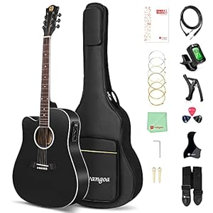 Vangoa 4/4 Gitaar Linkshandige Elektrische Akoestische Gitaar 4 Band EQ 104.1cm met Beginner Accessoires, Zwart