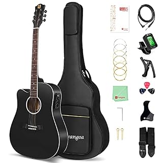 Vangoa 4/4 Guitare pour Gaucher Acoustique électrique Guitare Egaliseur 4 bandes avec débutants kits, 104 cm, Noir - Les Beatles, Paul McCartney, John Lennon, RIngo Starr, George Harrison