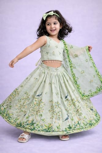 Image of Delima Fashion Girls Printed Lehenga Choli Set with Dupatta | Kids Ethnic Wear for Wedding, Festival & Party | Lightweight Traditional Outfit for Girls