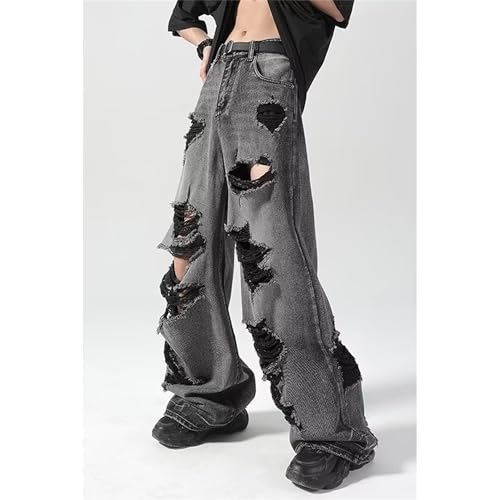 Men's Baggy Ripped Jeans Trendy Hip Hop Streetwear Clothes Casual Mid Rise Wide Leg Trousers3