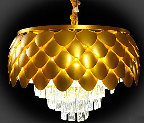Image of DREAMY DESIGNS Chandelier Lights for Ceiling 500 MM Golden Pineapple Shape 4-Tier K9 Glass Crystal Chandeliers for Living Room Smart 3 Mode LED Light Plate Jhumar Designer Bedroom and Dining Room
