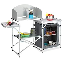 Mueble Fregadero Ikea Camping Relaxdays Cocina Camping con Paravientos, Plegable, Bolsa de Transporte, Armario Acampada, 111x147x46 cm, Blanco y Gris