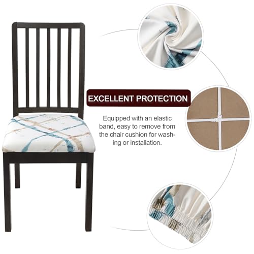Image of SearchI Seat Covers for Dining Room Chairs Stretch Printed Chair Seat Covers Set of 4, Removable Washable Upholstered Chair Seat Protector Cushion Slipcovers for Kitchen(Geometric Stripe)