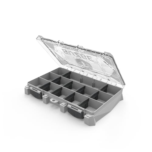 BUZBE Basic 15T (Thin) Utility Box, Waterproof Tackle Box, 3600 Fishing Tackle Tray, Plastic Organizer with Dividers