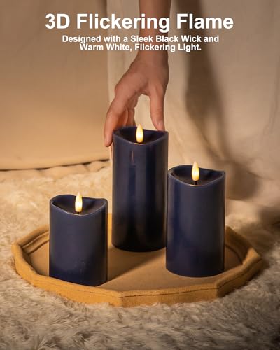 Image of Navy Blue Flameless Candles, Real Wax Battery-Operated Candles with Remote