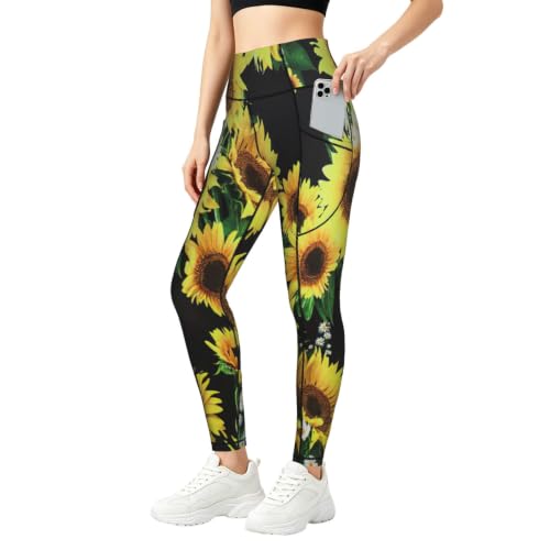 Pantalones de yoga de girasoles con bolsillos para tus rutinas de fitness diarias y correr