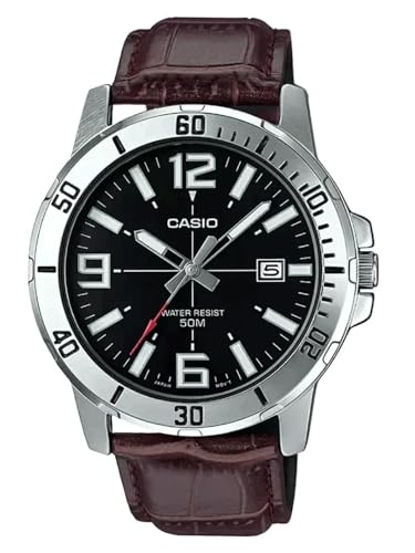 Casio MTP-VD01L-1BV Men's Enticer Stainless Steel Black Dial Casual Analog Sporty Watch, Black, Minimalist Sports
