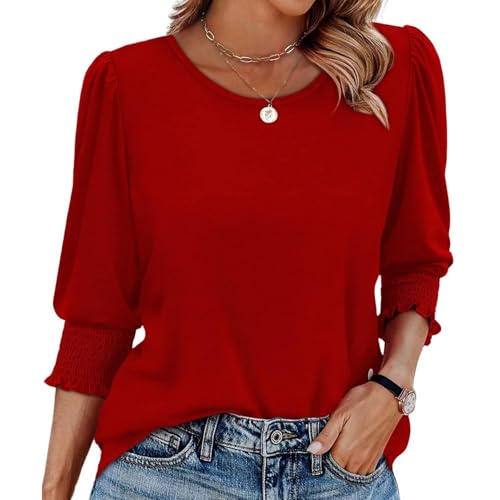 Outforeleso - Blusa formal casual para mujer, manga tres cuartos y puños con volantes, rojo, S