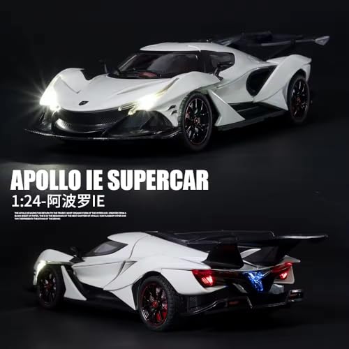 Image of FEXXA 🏎️ Exclusive Alloy Metal Pull Back Die-cast Car Model with Sound Light Mini Auto Toy for Kids Metal Model Toy Car with Sound and Light (1.24 Scale APO-LLO IE -White)