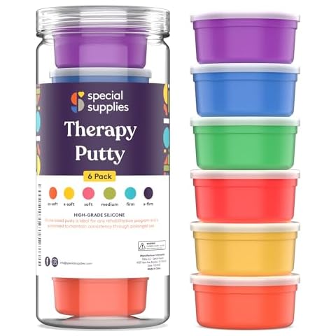 Special Supplies Therapy Putty for Kids and Adults - Resistive Hand Exercise Stress Relief Therapy Putty Kit, Set of 6 Strengths, 3 Ounces of Each Putty Cover