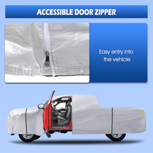 Image of Truck Cover Waterproof All Weather, 6 Layers Pickup Cover Fit for Ford F150, Chevrolet Silverado 1500, Gmc Sierra, Ram 1500, Tundra (T4 Fit Truck Length Up to 250 inch), Silver
