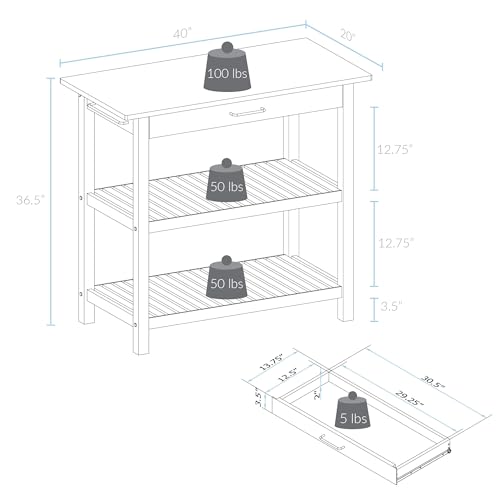 Casual Home Kitchen Island with Solid American Hardwood Top, Slate Gray, 40" W (373-932) by Casual Home - Image 3