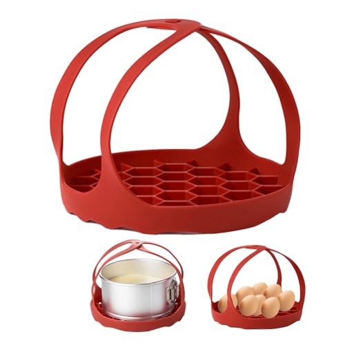 Silicone Sling Lifter, Cooker Sling With Handles Cooling Drying Rack Bakeware Sling Egg Steamer Rack for Cooking, Roasting, Drying(COLOR:Red/8 Inch)