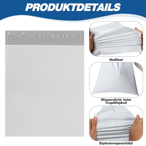 100 Stück Versandtaschen, 25×35 cm Blickdichte Versandtüten aus Kunststoff mit Selbstklebung und wasserdicht, Einkaufstasche für Kleiderverpackung, Warenversand, Expressverpackung (Weiß)