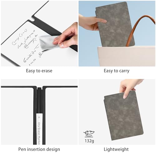 Marte Vanci A5 Whiteboard Klein, Mini Whiteboard Notizbuch, Tragbar Abwischbares White Board mit Stift und Wischtuch, A5 Notizblock Wiederverwendbar für Büro Schule Zuhause Notizen, Listen, Memos